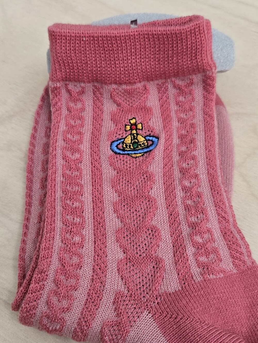 Vivienne Westwood Pink Cable-Knit Heart Socks with Orb Emblem
